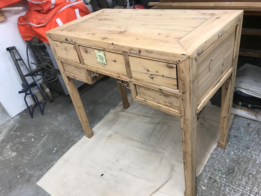 Hand-made Chinese desk restoration - Desk stripped back to bare wood