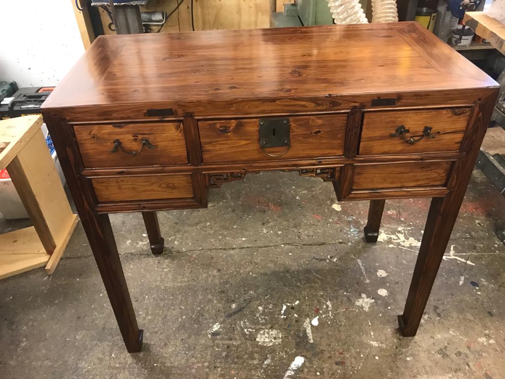 Hand-made Chinese desk restoration - French Polished and waxed to completion