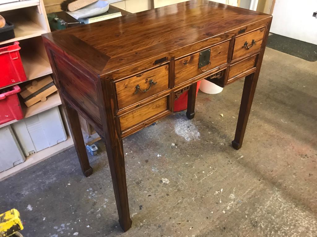 Hand-made Chinese desk restoration - French Polished and waxed to completion